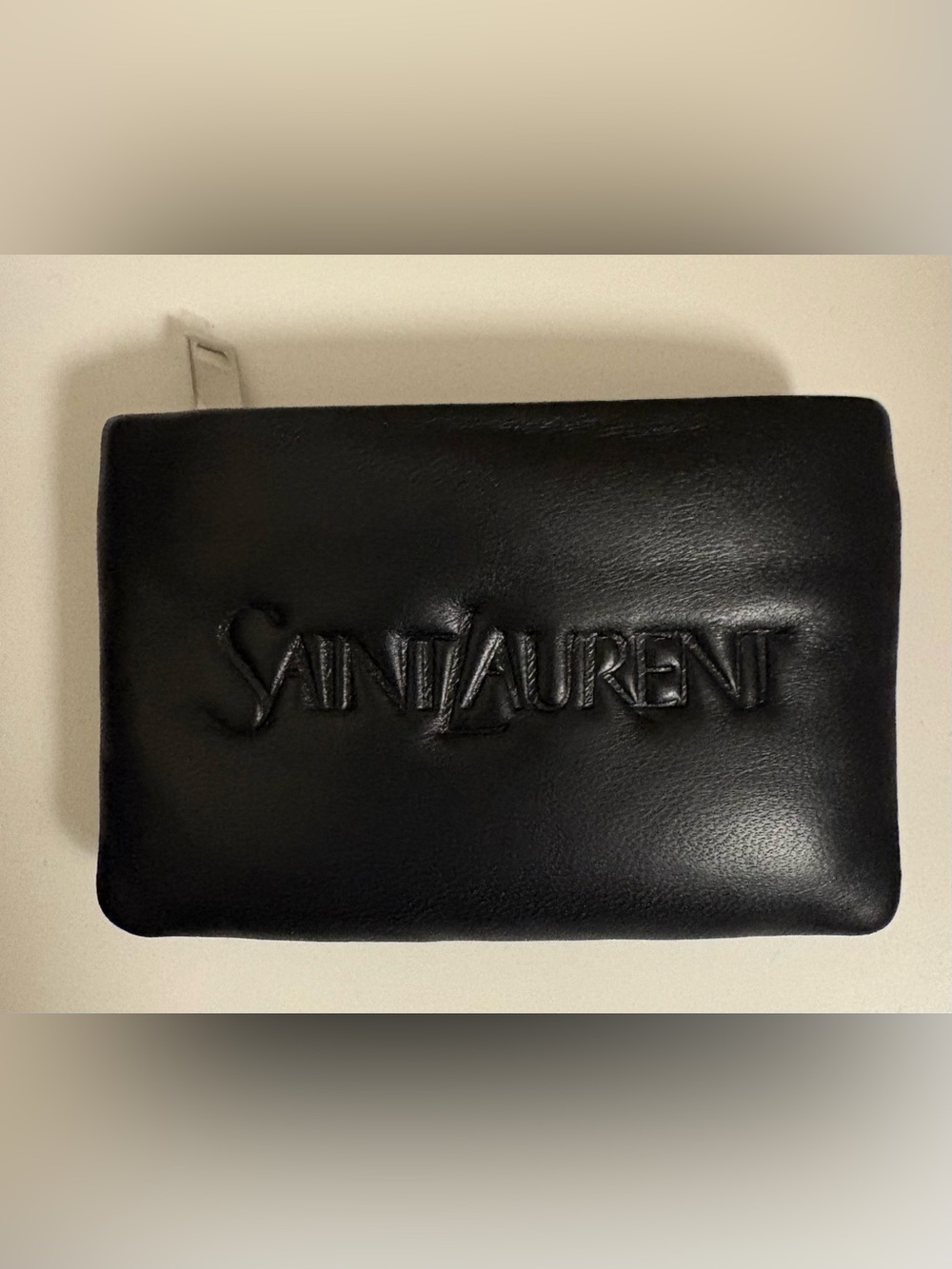 SAINT LAURENT Black Leather Embossed Logo Card Wallet
